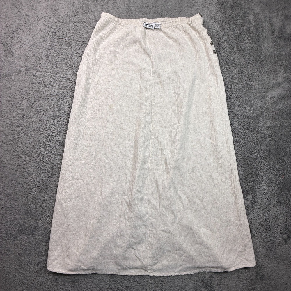 Chico's Design Maxi Skirt Sz 1 Beige Linen Blend Elastic Waist USA Made Boho VTG